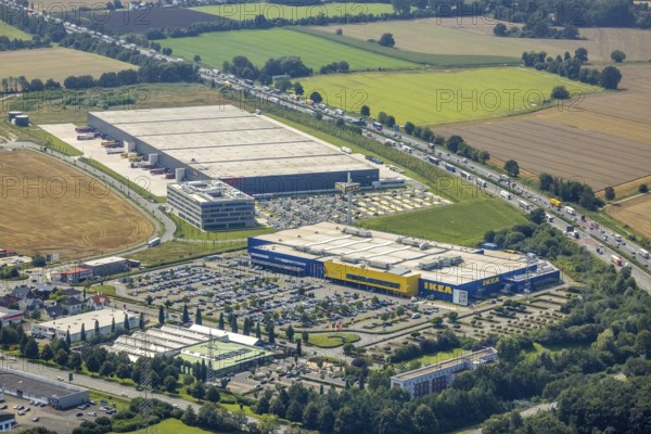 Aerial view, commercial area Unna / Kamen with Ikea and Woolworth, Südkamen, Kamen, Ruhr area,