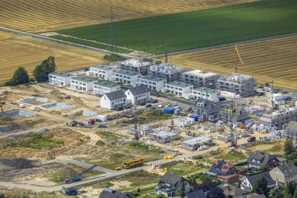 Aerial view, construction site and new building, Emscherquelle residential park, former Emscher