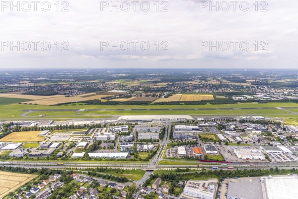 Aerial photograph, Dortmund Airport with new Porsche Centre, Natorp, Holzwickede, Ruhr area, North