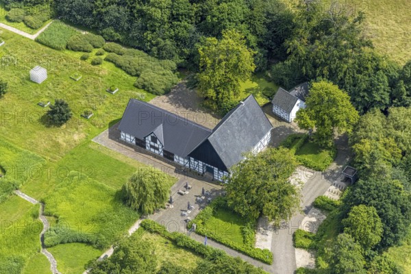 Aerial view, Emscherquellhof with source of the Emscher, Hohenleuchte, Holzwickede, Ruhr area,