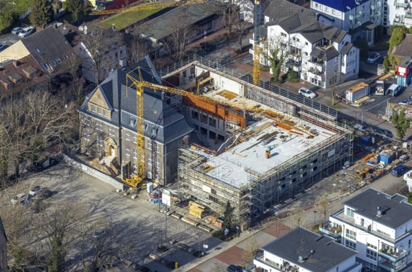 Aerial view, holzwickede construction site municipal administration, near protestant church Am