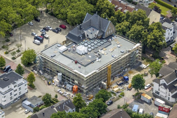 Aerial view, town hall Holzwickede, construction site and extension of the city administration,