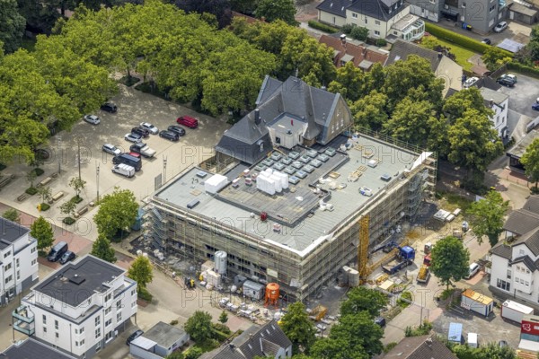 Aerial view, town hall Holzwickede, construction site and extension of the city administration,