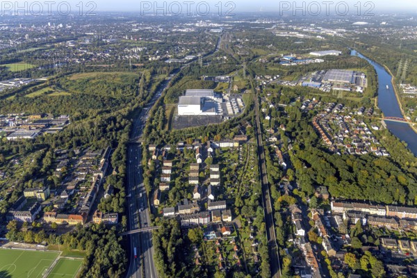 Aerial view, Nordfrost logistics centre in the district of Unser Fritz in Herne, noise problems of