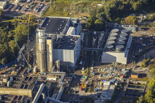 Aerial view, STEAG Herne CHP plant with construction project gas and steam power plant GuD Herne in