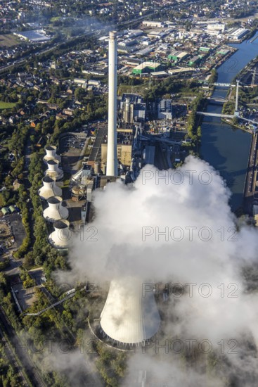 Aerial view, STEAG Herne combined heat and power plant with construction project gas and steam