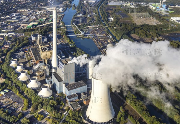Aerial view, STEAG Herne combined heat and power plant with construction project gas and steam