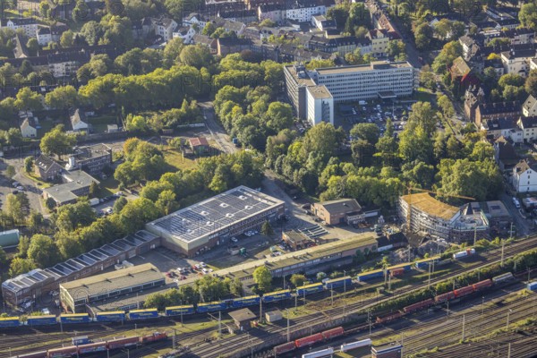 Aerial view, former Heitkamp-Villa construction site and new building for flats at Heitkampsfeld
