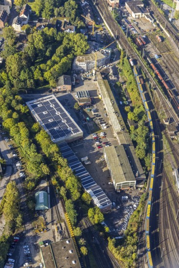 Aerial view, former Heitkamp-Villa construction site and new building for flats at Heitkampsfeld