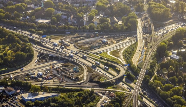 Aerial view, construction site with tunnel construction at the motorway junction Herne of the A42