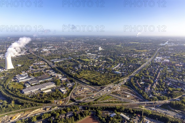 Aerial view, construction site with tunnel construction at the motorway junction Herne of the A42