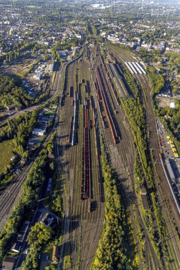 Aerial view, freight station Herne and Wanne-Eickel main station in the district Wanne in Herne,