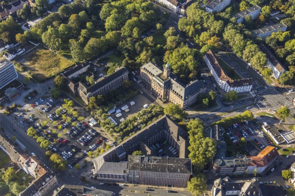 Aerial view, Herne town hall with police station and community centre as well as district court and