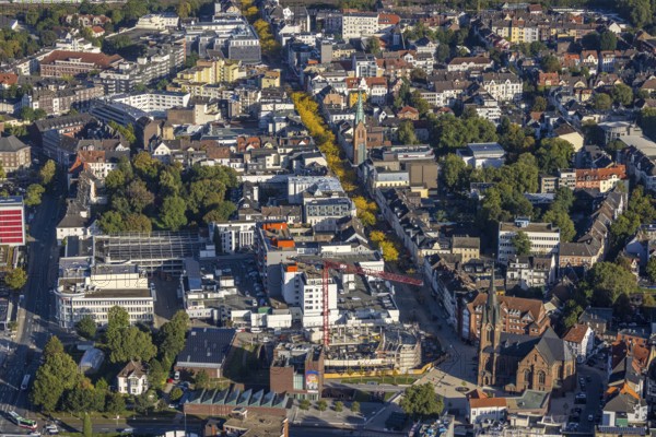 Aerial view, construction site and new building Europaplatz and Europagarten with Kreuzkirche in