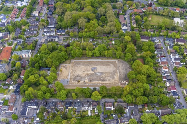 Aerial photo, construction site and modernisation Horst Stadium, Holsterhausen, Herne, Ruhr area,