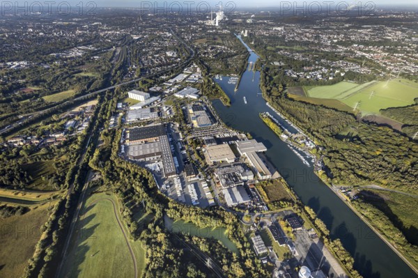 Aerial view, Friedrich der Große industrial estate on the Herne Sea and marina on the Rhine-Herne