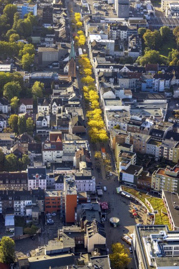 Aerial view, pedestrian zone Bahnhofstraße in autumn colours with the city gallery at Robert