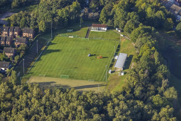 Aerial view, work at the football ground Dr. Jovanovic-Glück-Auf-Stadion of SV Sodingen 1912 in the