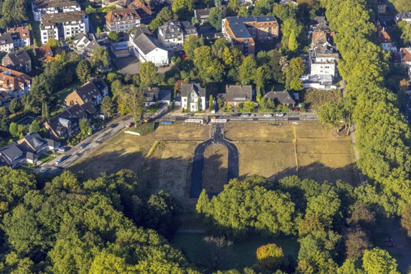Aerial view, construction area Schäferstraße corner Am Stadtgarten for a residential quarter in the