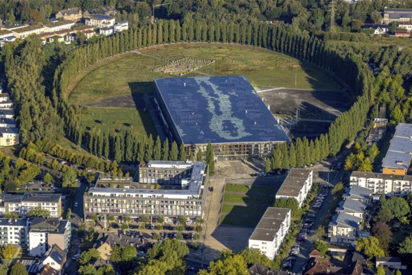 Aerial view, Mont-Cenis Academy with tree circle in the Sodingen district of Herne, Ruhr area,
