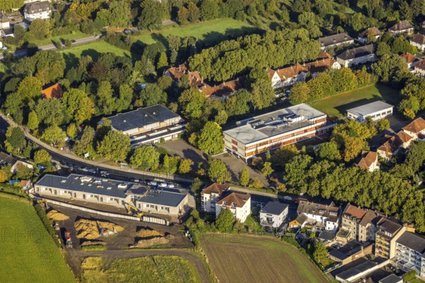 Aerial view, Sodingen secondary school and construction site with new building of a day care centre