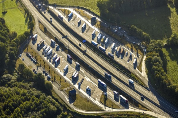 Aerial view, Lusebrink rest area and Holthauser Bruch rest area on the A42 motorway in the