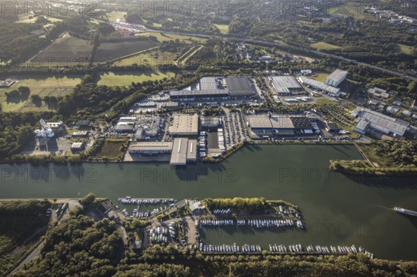 Aerial view, Friedrich der Große industrial estate on the Herne Sea and marina on the Rhine-Herne