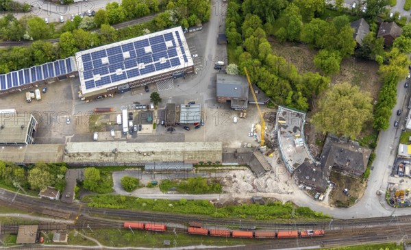 Aerial photo, former Heitkamp villa, construction site and new building for flats on