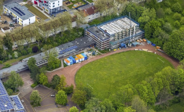 Aerial view, Otto-cock-Gymnasium with construction site indoor swimming pool, Sodingen, Herne, Ruhr
