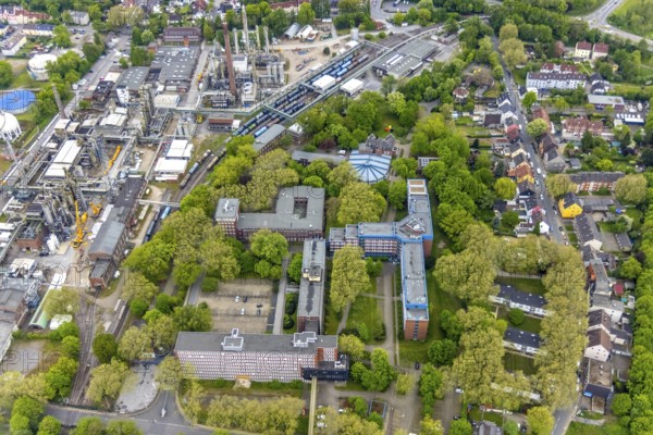 Aerial view, Quartier Shamrockpark of the former RAG AG, Shamrockring, Herne-Mitte, Herne, Ruhr
