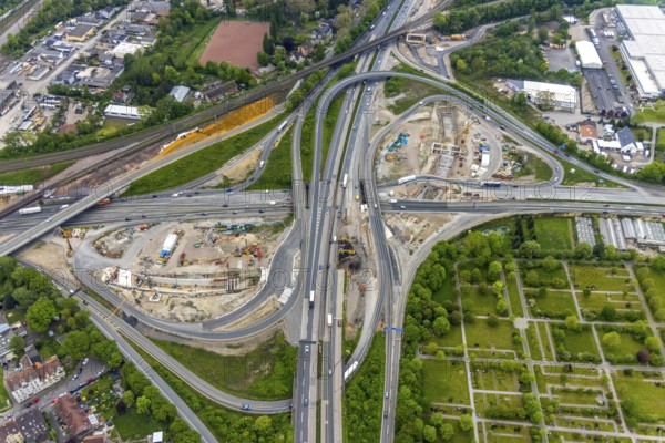 Aerial view, construction site due to A43 extension, motorway junction Herne, motorway A42,