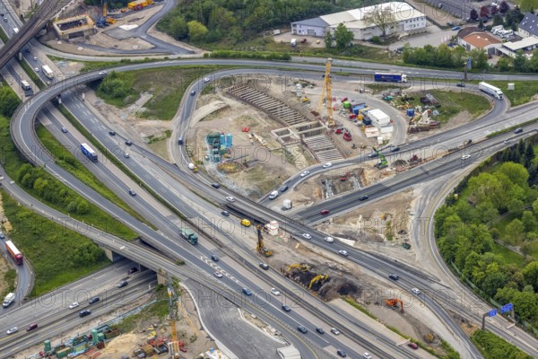 Aerial view, construction site due to A43 extension, motorway junction Herne, motorway A42,