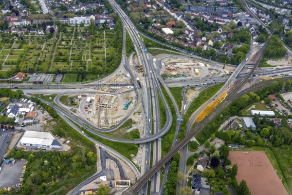 Aerial view, construction site due to A43 expansion, motorway junction Herne, motorway A42,