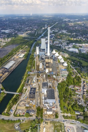 Aerial view, STEAG combined heat and power plant Herne, construction site new gas and steam power