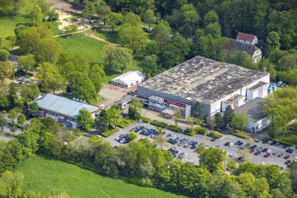 Aerial view, Hannibal Arena Herne im Revierpark Gysenberg, Herne ice rink, Börnig, Herne, Ruhr