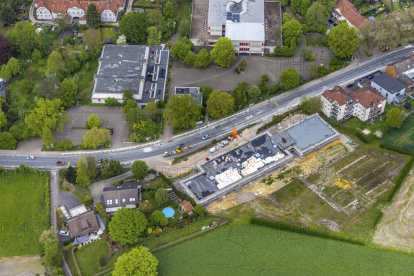 Aerial view, construction site at Castroper Straße at the housing estate Gartenstadt Teutoburgia,