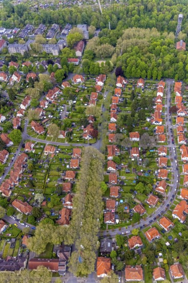 Aerial view, housing estate Gartenstadt Teutoburgia, colliery housing estate, Börnig, Herne, Ruhr