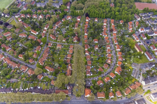 Aerial view, housing estate Gartenstadt Teutoburgia, colliery housing estate, Börnig, Herne, Ruhr
