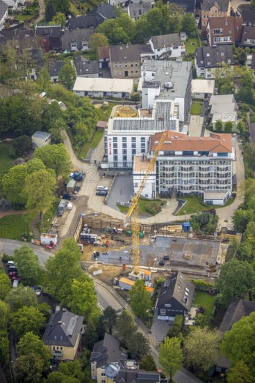 Aerial view, construction site and new construction at the retirement home GVS Herdecke, The View,