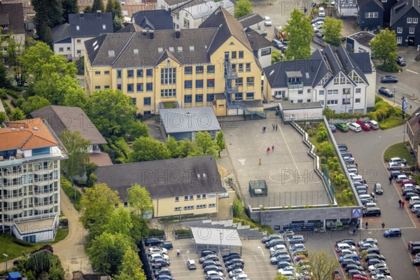 Aerial view, play area at an Aldi supermarket in Stiftsstraße, Herdecke, Ruhr area, North