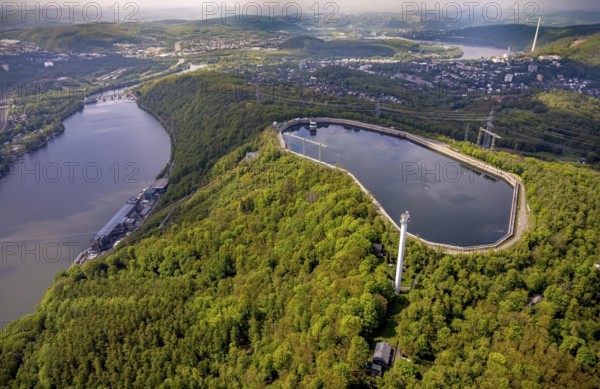 Aerial view, RWE pumped-storage power station at Lake Hengstey, Köpchenwerk, reservoir,