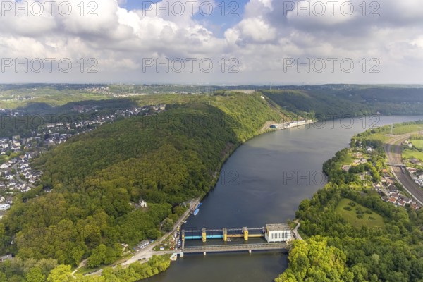 Aerial photo, run-of-river power station Hengstey, Hengsteysee, Boele, Hagen, Ruhr area, North