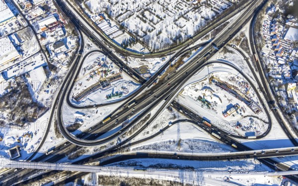 Aerial view, motorway junction Herne, A42 and A43, construction site A43 extension, Baukau, Herne,