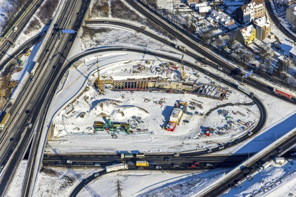 Aerial view, motorway junction Herne, A42 and A43, construction site A43 extension, Baukau, Herne,