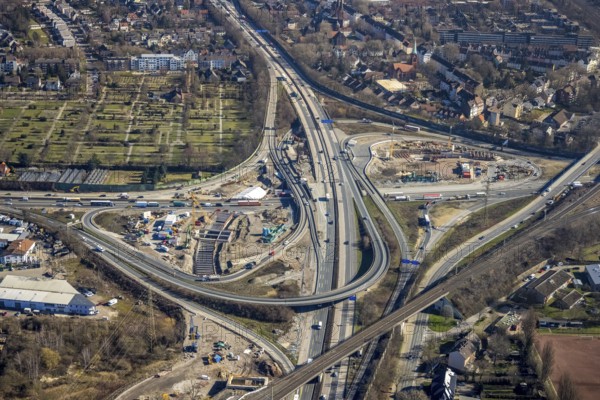 Aerial view, Herne motorway junction with new Baukau tunnel from the A43 to the A42, Baukau-West,