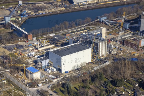 Aerial photo, STEAG combined heat and power plant Herne on the Rhine-Herne Canal, construction site