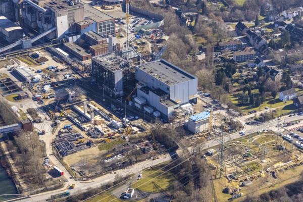 Aerial photo, STEAG combined heat and power plant Herne on the Rhine-Herne Canal, construction site