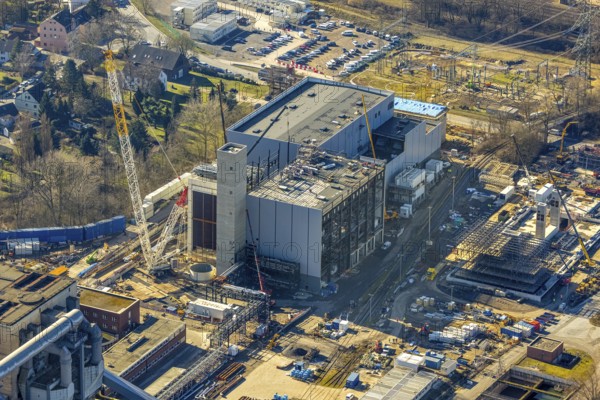 Aerial photo, STEAG combined heat and power plant Herne on the Rhine-Herne Canal, construction site