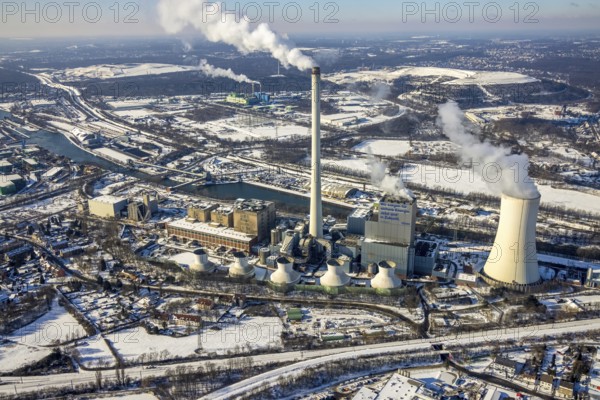 Aerial view, STEAG cogeneration plant Herne with construction site construction project gas-fired