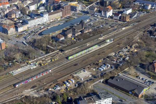 Aerial view, Herne main station, futuristic bus station, Baukau, Herne, Ruhr area, North